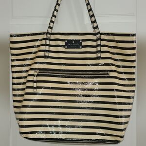 Kate Spade Patent Leather Black and Tan Striped Tote